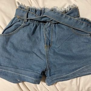 PAPER-BAG DENIM SHORTS